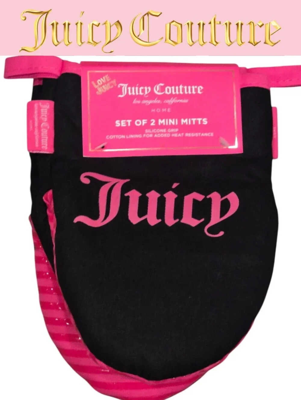 Juicy Couture Home Set Of 2 Logo Silicone Grip Mini Oven Mitts